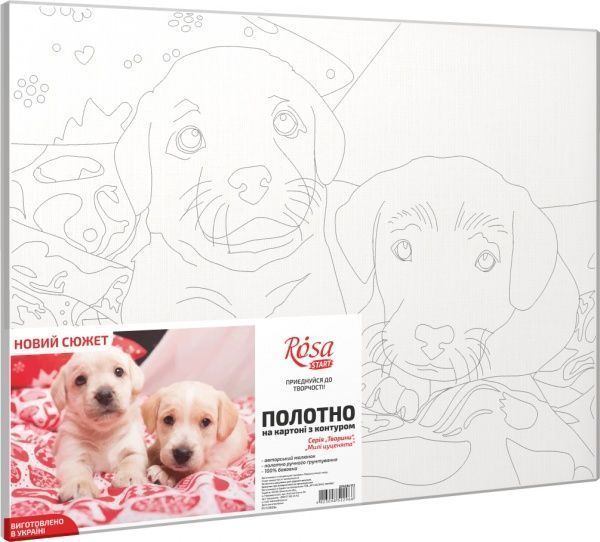 Полотно на картоні з контуром Милі цуценята 30x40 см Rosa Start 
