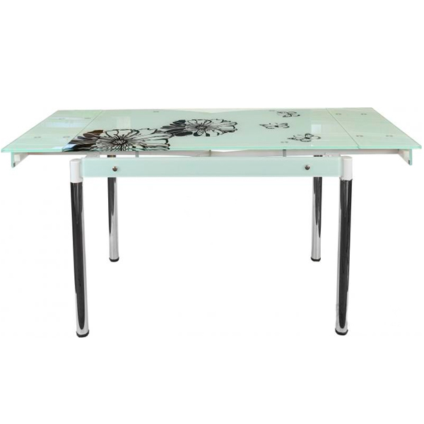 Стол обеденный Black flowers стеклянный белый