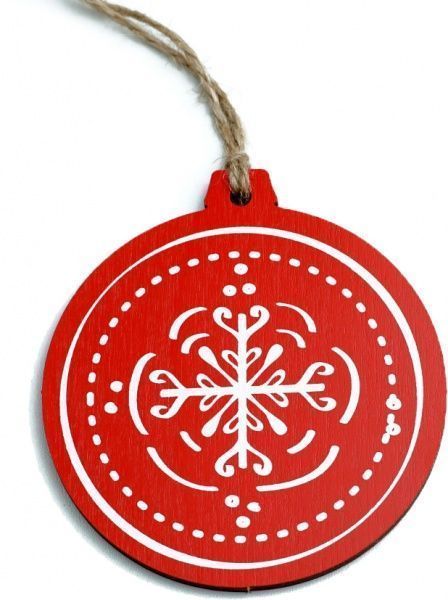 Подвеска Шар красный Снежинка 9 см dEI-09_04 