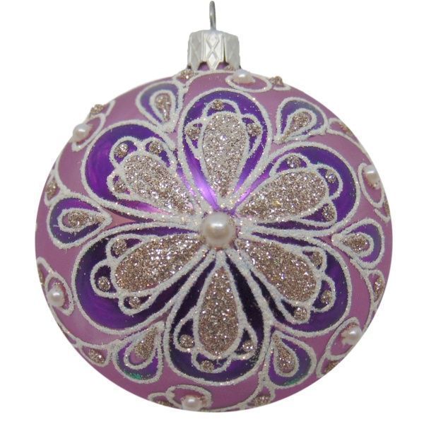 Шар новогодний d80 розовый с рисунком 9779 