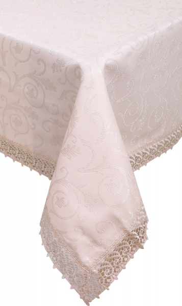Скатерть с гипюром KDK прямоугольная 160x220 см бежевый Karna 