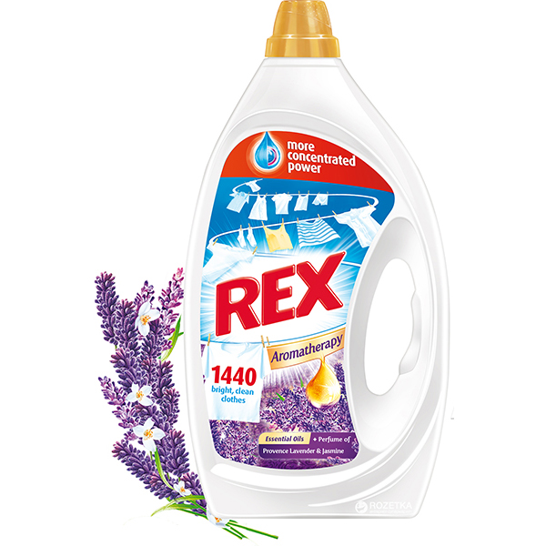 Гель для машинной и ручной стирки Rex Ароматерапия с эфирными маслами и ароматом прованской лаванды и жасмина 3 л