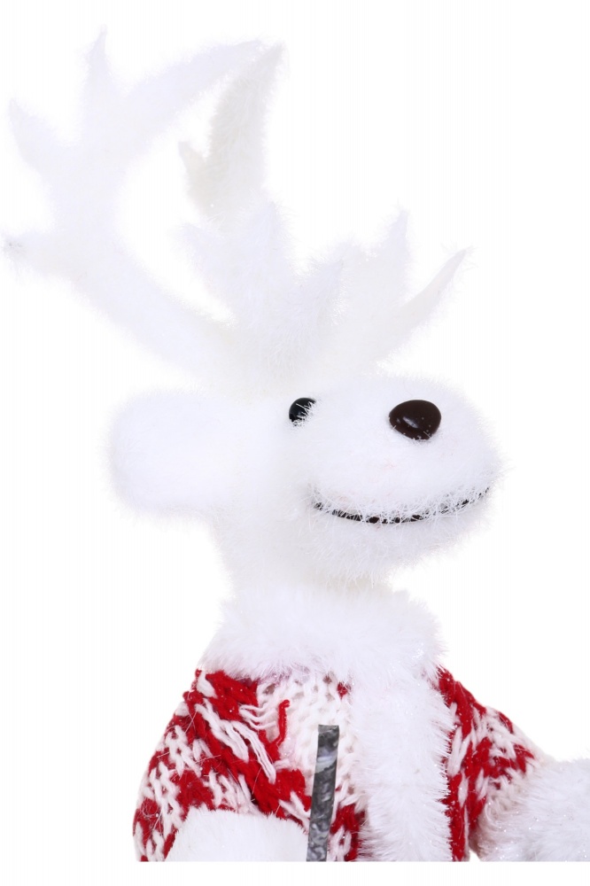 Декорация новогодняя олень на лыжах бело-красный 23х39 см