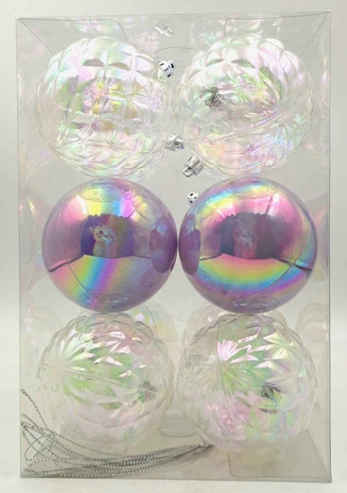 Набор елочных шаров 24297 прозрачно-фиолетовый неон d 80 мм 12 шт./уп.