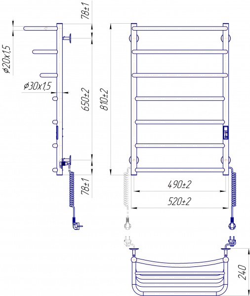 Полотенцесушитель электрический Mario Рушникосушка Спіріт-1 810x522 електр. з таймером-регулятором К чорний мат