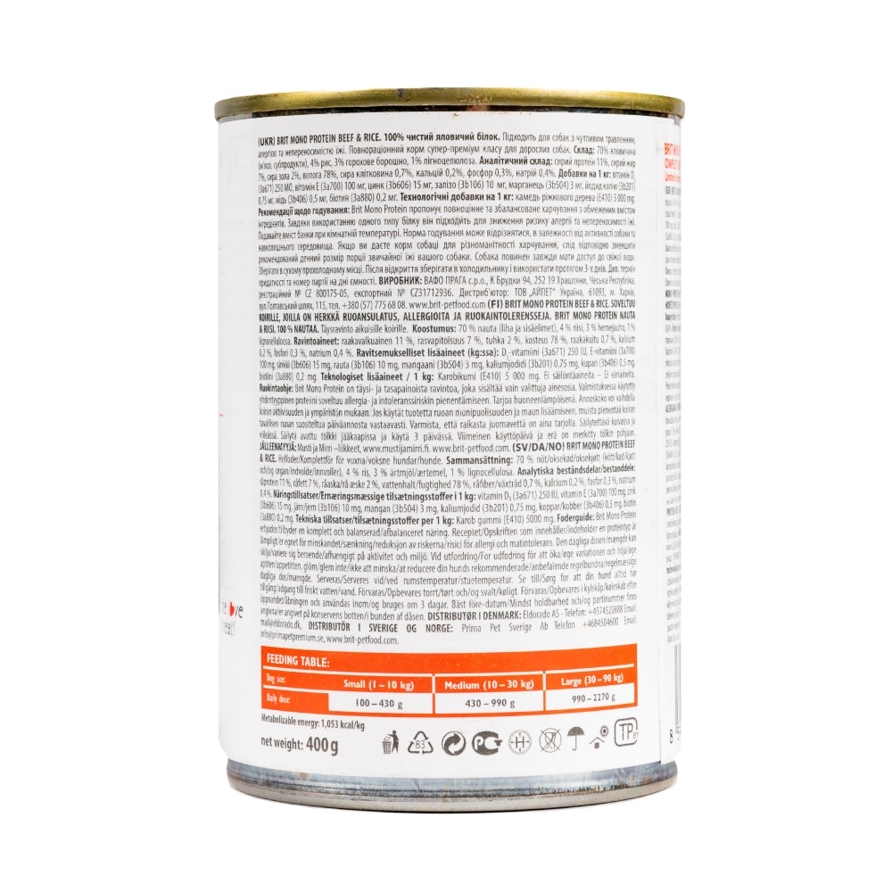 Консерва для собак для всех пород Brit Care Mono Protein говядина и рис 400 г