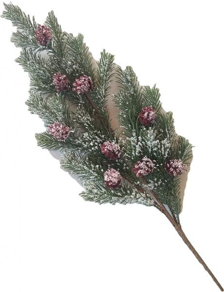Декорація новорічна Гілка хвойна з шишками засніжена 86 см RS1Z2115 