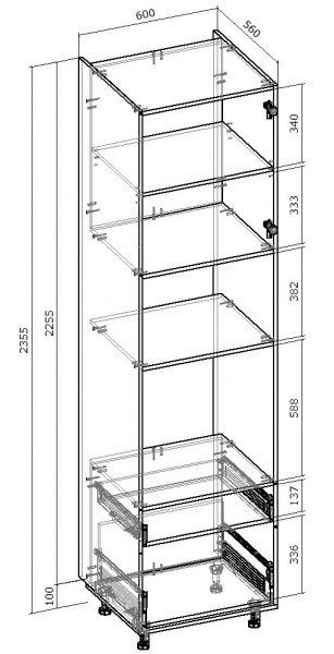 Шкаф под духовку и СВЧ-печь Грейд с 2 метабоксами (стандарт) 600x2360x560 мм серый 