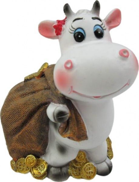Сувенир Корова пятнистая с мешком 10 см ZY9168-2 