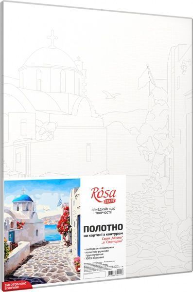 Полотно на картоні з контуром о.Санторіні 30x40 см Rosa Start