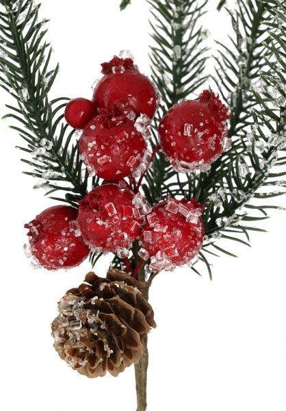 Гілочка декоративна Пучок хвойний з ягодами засніжений 20 см RS1H733-20F 