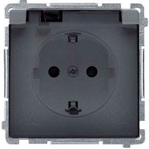 Розетка із заземленням Simon Basic з кришкою сталь BMGSZ1B.01/21a
