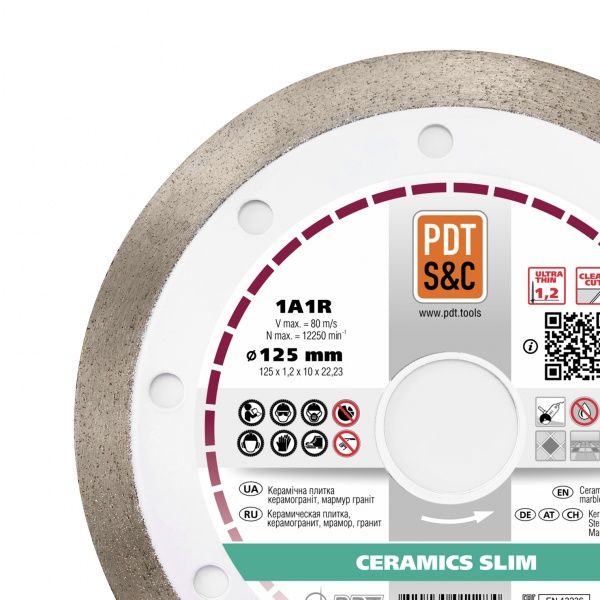 Диск алмазный отрезной PDT 1A1R CERAMICS SLIM 125x1,2x22,2 гранит, мрамор, керамогранит, керамика, плитка 820203CRMSu