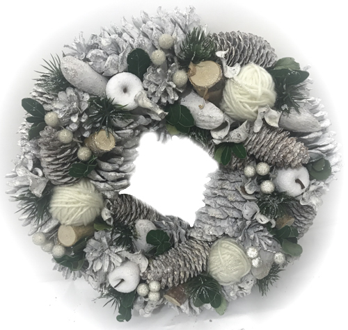 Вінок новорічний з шишками і клубками 17YH10017-1 d360 мм 