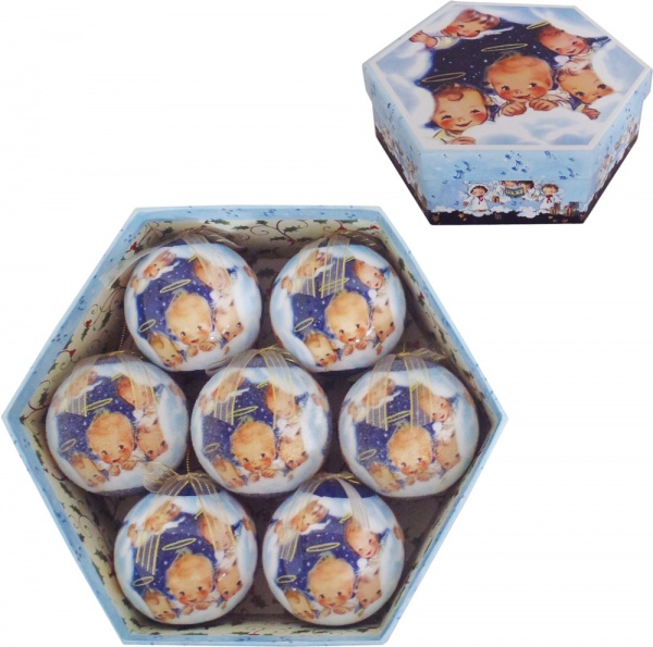 Набор елочных шаров в подарочной коробке Ангелочки синий d7,5 мм 7 шт./уп. 