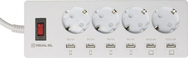 Фильтр-удлинитель REAL-EL с заземлением 4 гн. белый 1,8 м RS-4F Charge 6, 1.8m, white (R 