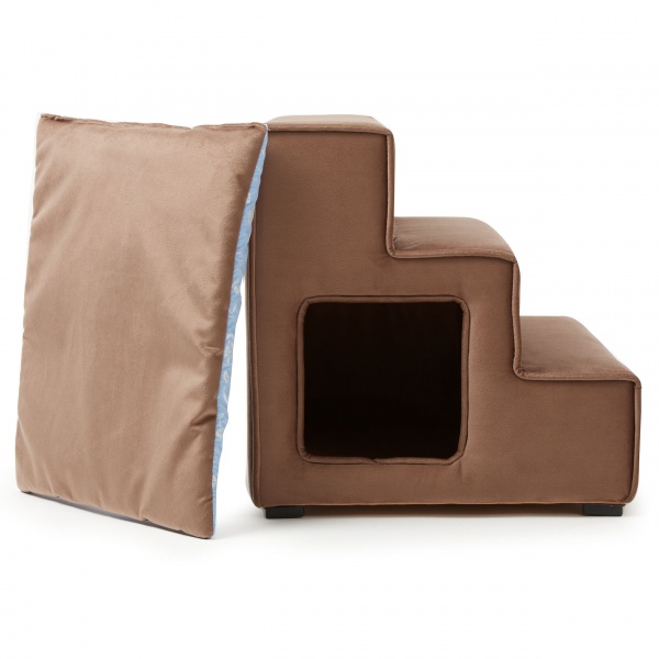 Пандус-ступени с лежанкой PETBED Velor левый 55x42x42 см коричневый