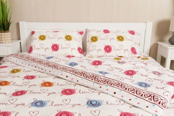 Комплект постільної білизни Кохання євро білий із різнокольоровим Rigel 
