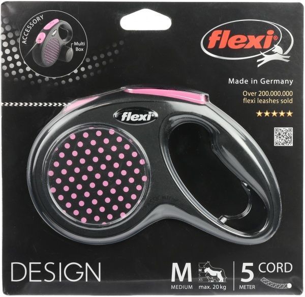 Поводок-рулетка Flexi Disign M черный с розовой вставкой до 20 кг 5 м