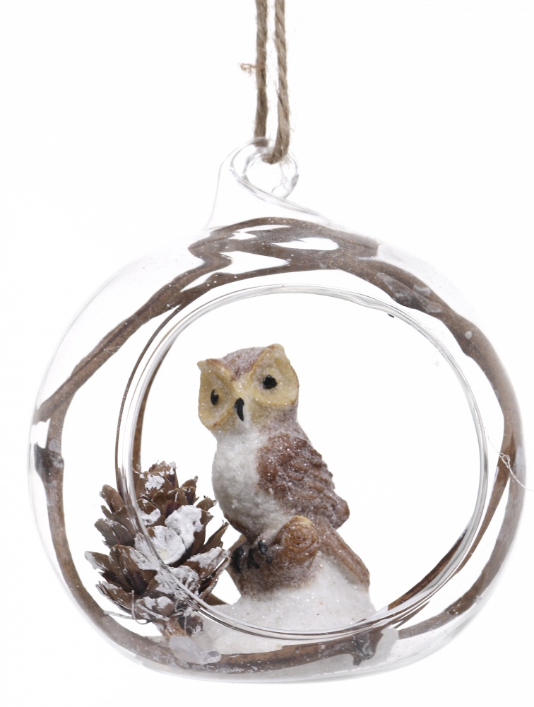 Подвеска стеклянная Сова в колбе 8 см в ассортименте