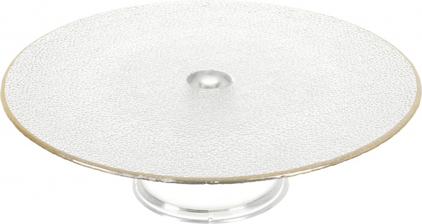 Тортниця Water 30,8 см прозора з золотим обідком Dekor Cam 