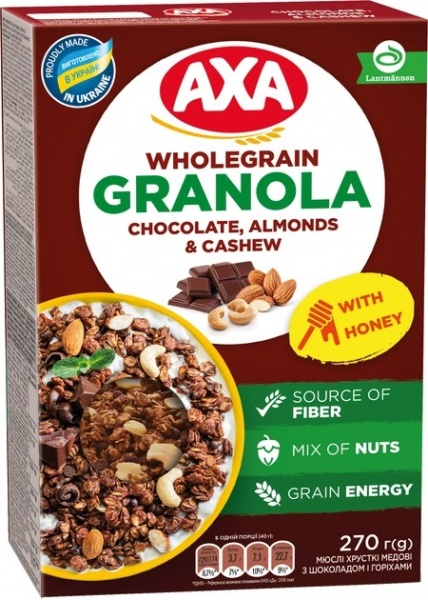 Гранола AXA хрустящая медовая с шоколадом и орехами к/у 270 г 