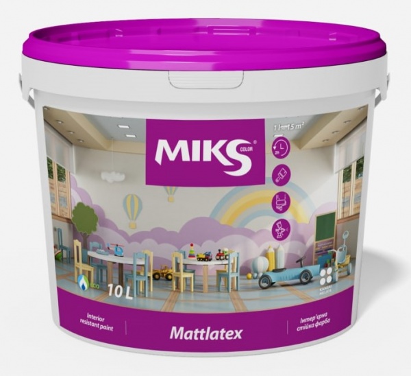Фарба інтер'єрна акрилова водоемульсійна MIKS Color Mattlatex мат білий 10л 14кг 