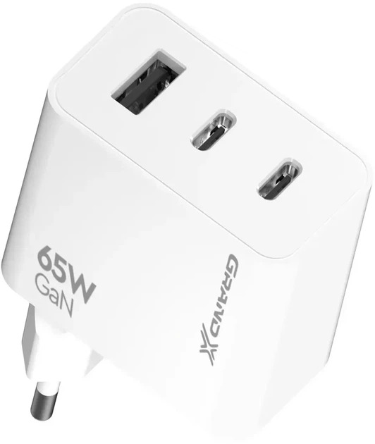 Зарядний пристрій Grand-X GaN 65W CH-990W 2xType-C + USB-A C White (CH-990W)