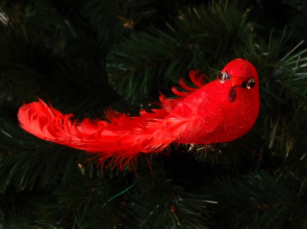 Ялинкова іграшка Пташка червона 10 см 