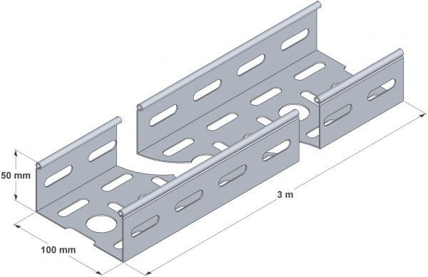 Лоток перфорированный металлический 100x50 мм (0,45) L-3 м белый цинк