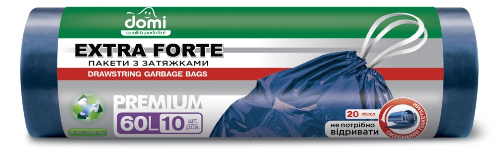 Мешки для мусора с затяжками Domi с затяжко суперкрепкие 60 л 10 шт.