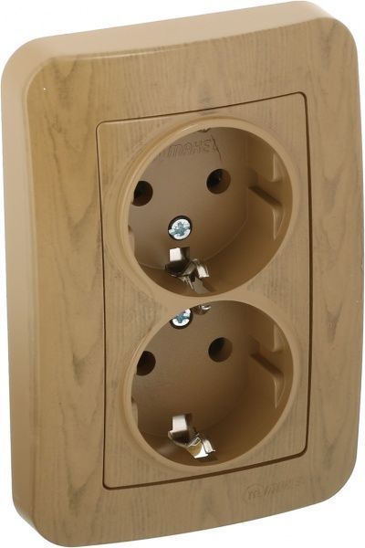 Розетка подвійна із заземленням Makel Lillium Natural без кришки дуб