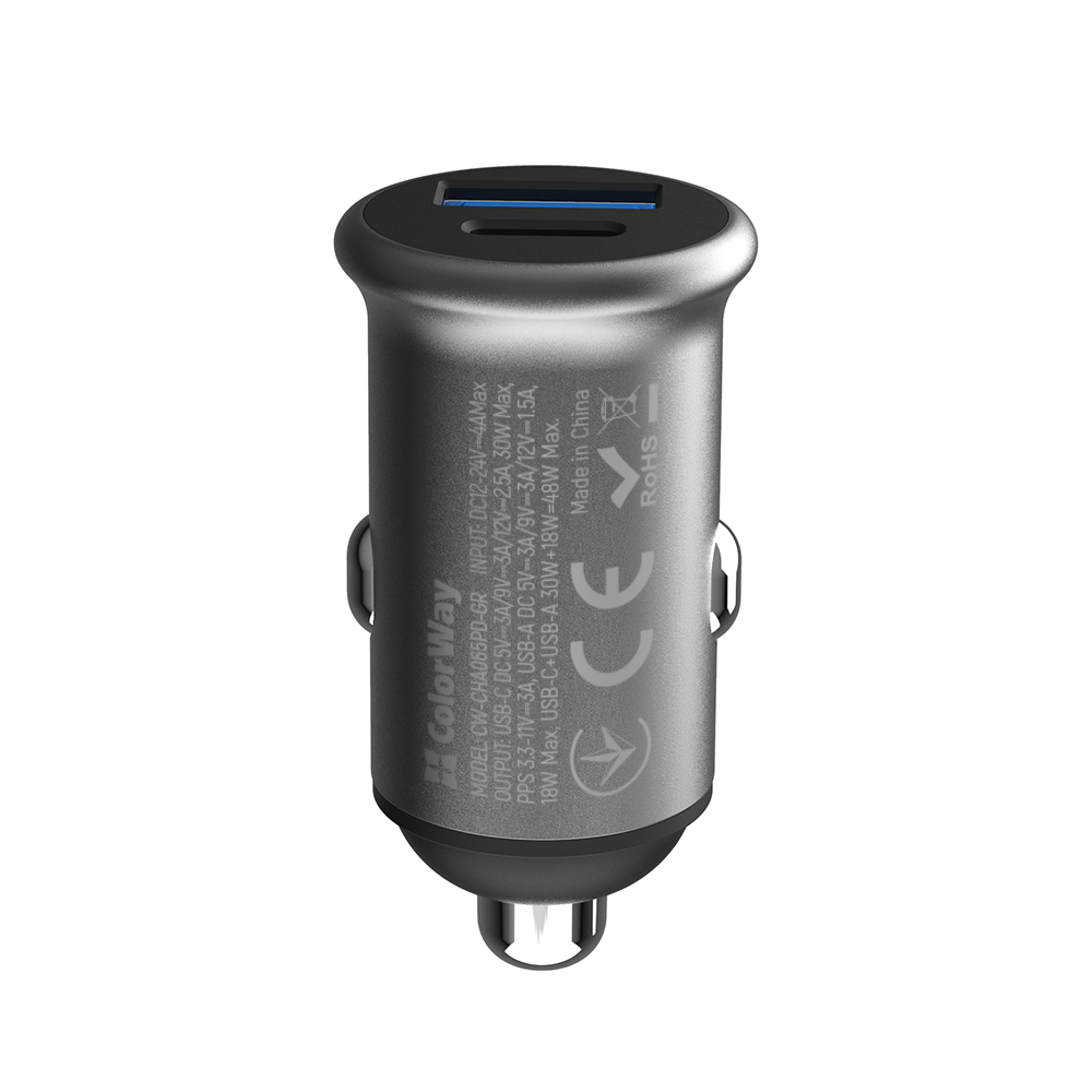 Автомобильное зарядное устройство ColorWay CW-CHA065PD-GR серый