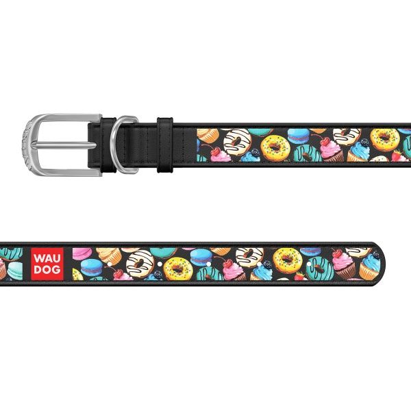 Ошейник WAUDOG Design с рисунком Пончики 2,5х38-49 см черный