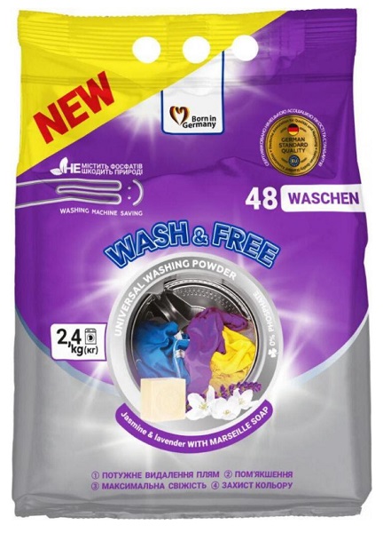 Стиральный порошок для машинной и ручной стирки Wash&Free жасмин и лаванда с марсельским мылом 2,4 кг