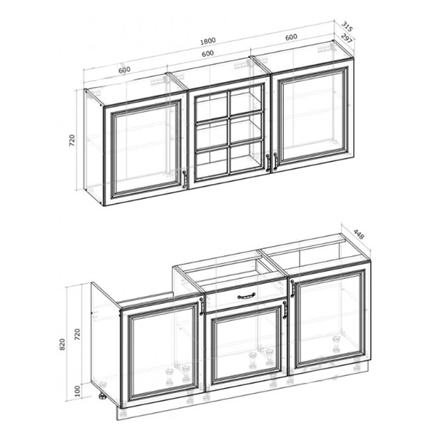 Кухня модульная Грейд МС Глория_ASHEN без столешницы МДФ 1,8м