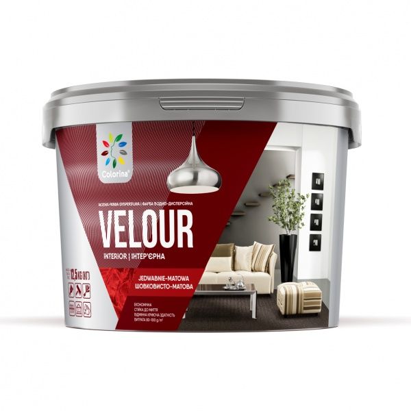 Краска интерьерная акриловая COLORINA Velour база С шелковистый мат белый 6кг 