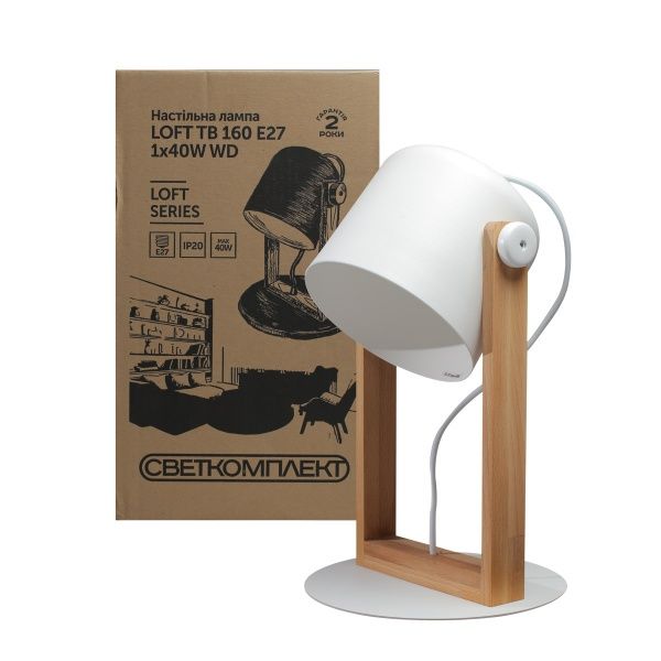 Настольная лампа Светкомплект LOFT TB 160 1x40 Вт E27 белый/дерево 