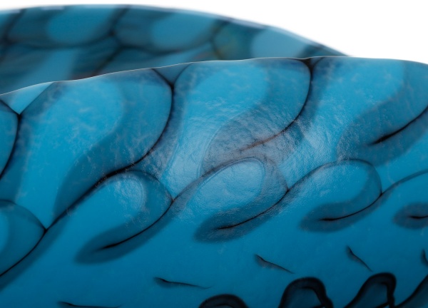 Ваза Yalos Murano BELUS 15 см бірюзова з чорними нитками та перламутровим ефектом 