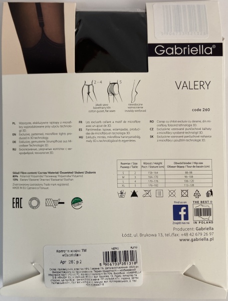 Колготки женские Gabriella 260 VALERY Lycra 3D 20/60 den р. 2 nero