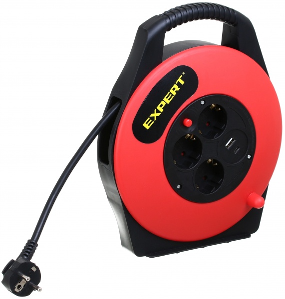 Удлинитель Expert на 1 кот. 2 USB с заземлением 3 гн. черный с красным 5 м BNG-OXP-17BU2