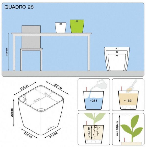 Вазон пластиковый Lechuza Quadro Premium LS 28 квадратный 19,7л коричневый (16145) 