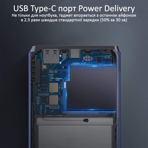 Універсальна мобільна батарея Promate Capital-30 78W, USB QC 3.0, USB-C Power Delivery 30000 mAh blue (capital-30.blue) 