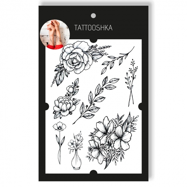 Тату временное TATOOSHKA Дикая роза с веточками