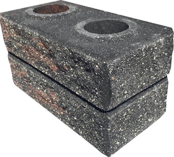 Цегла гіперпресована LEGO-FASAD колота кутова червоно-чорна