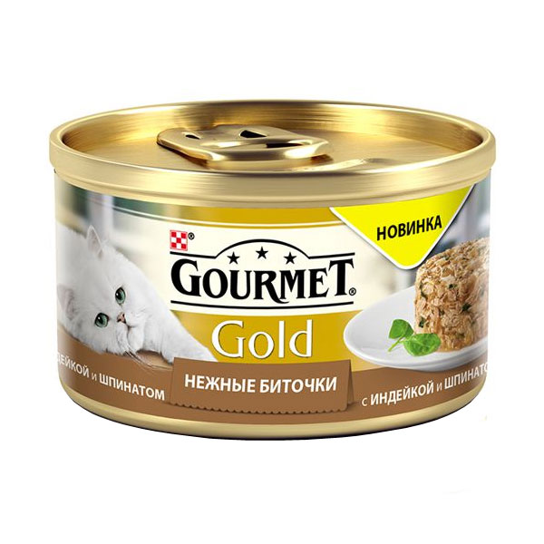 Корм Gourmet Gold нежные биточки с индейкой и шпинатом 85 г