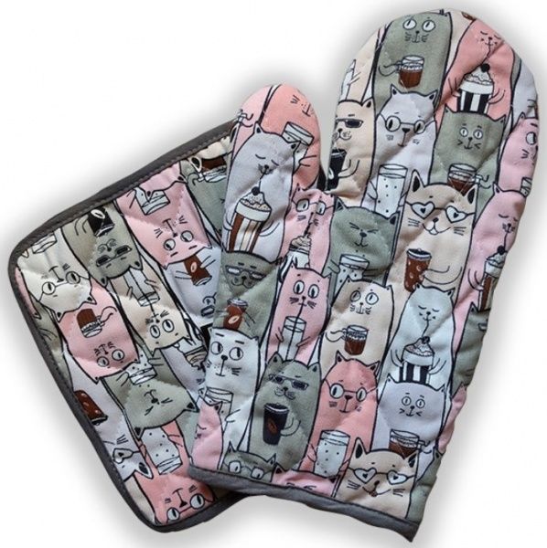 Набір кухонний рукавичка і прихватка Котики різнокольоровий Simi 