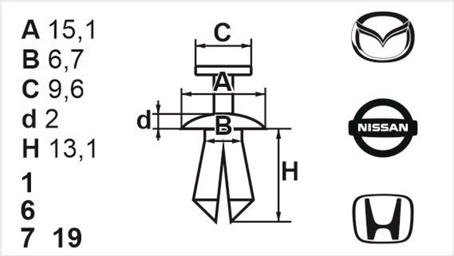 Клипса с резьбовым штырьком универсальная Romix (B22044)