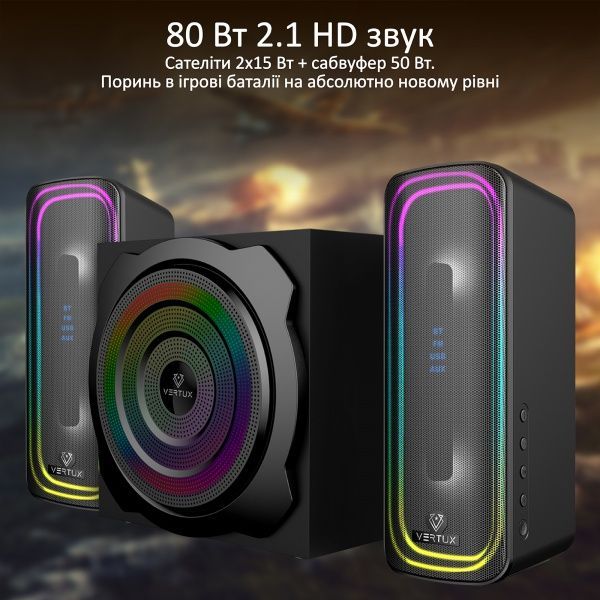 Акустична система Vertux SonicThunder-80 Вт LED 2.1 black 