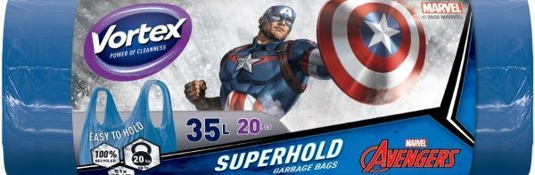 Мішки для сміття з ручками Vortex Капітан Америка міцні 35 л 20 шт.